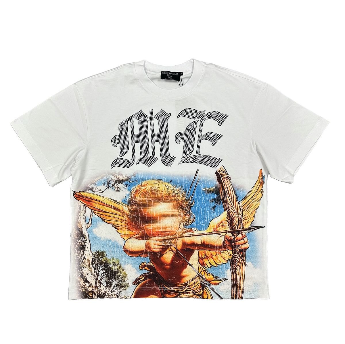 Mixed Emotion Angel Rhinestone Tee White
