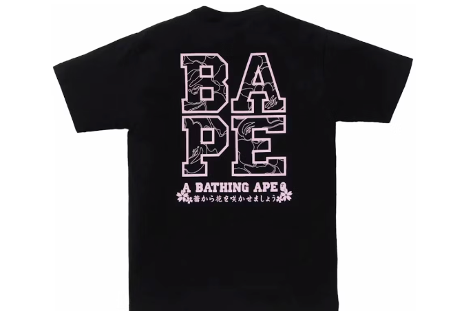 BAPE Sakura Photo Ape Big Letters Tee Black