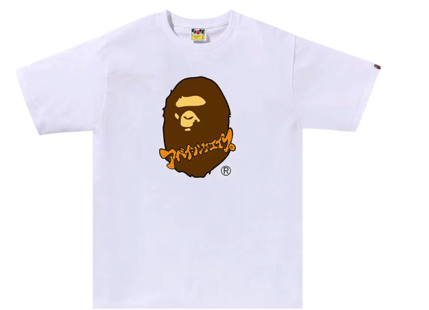 BAPE Orange Logo Brown Big Head Tee White