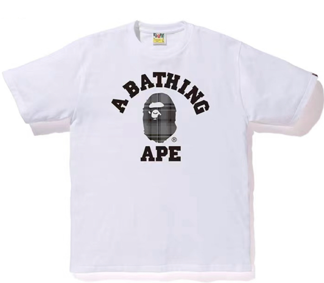 BAPE Abc Grey Checkerboard Tee White