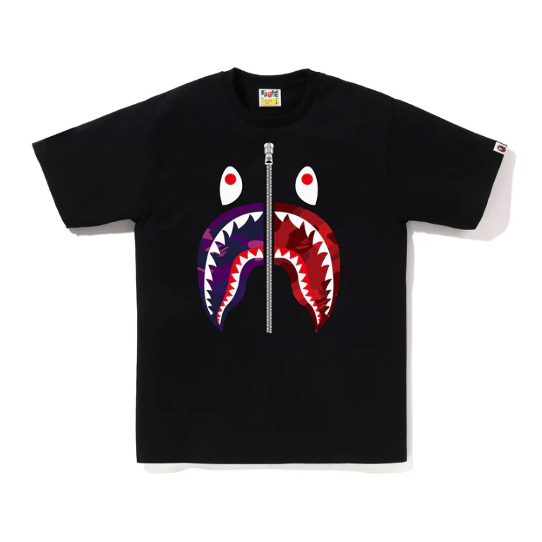 BAPE Color Camo Separate Shark Zip Tee Purple Black