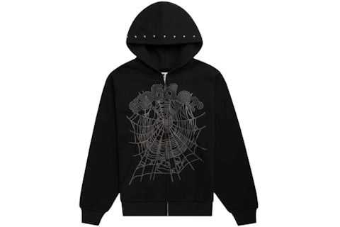 Sp5der OG Web Studded Zip Hoodie Black