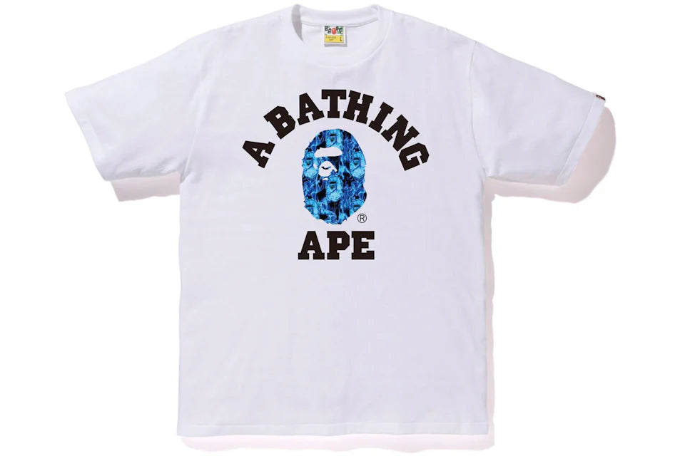 Promo BAPE Flame College Tee Blue White