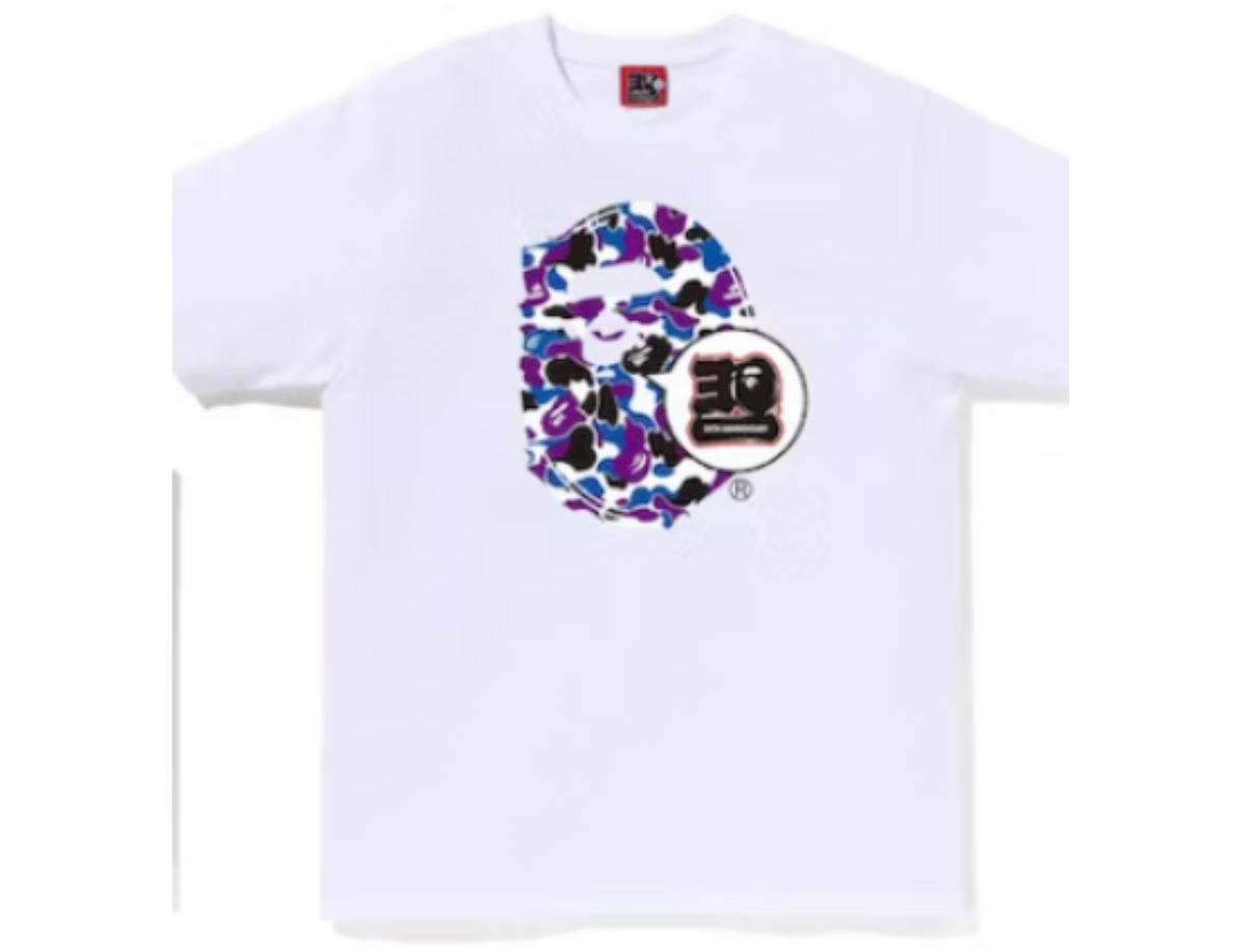 BAPE 30th Anniversary Purple Big Ape Head Tee White