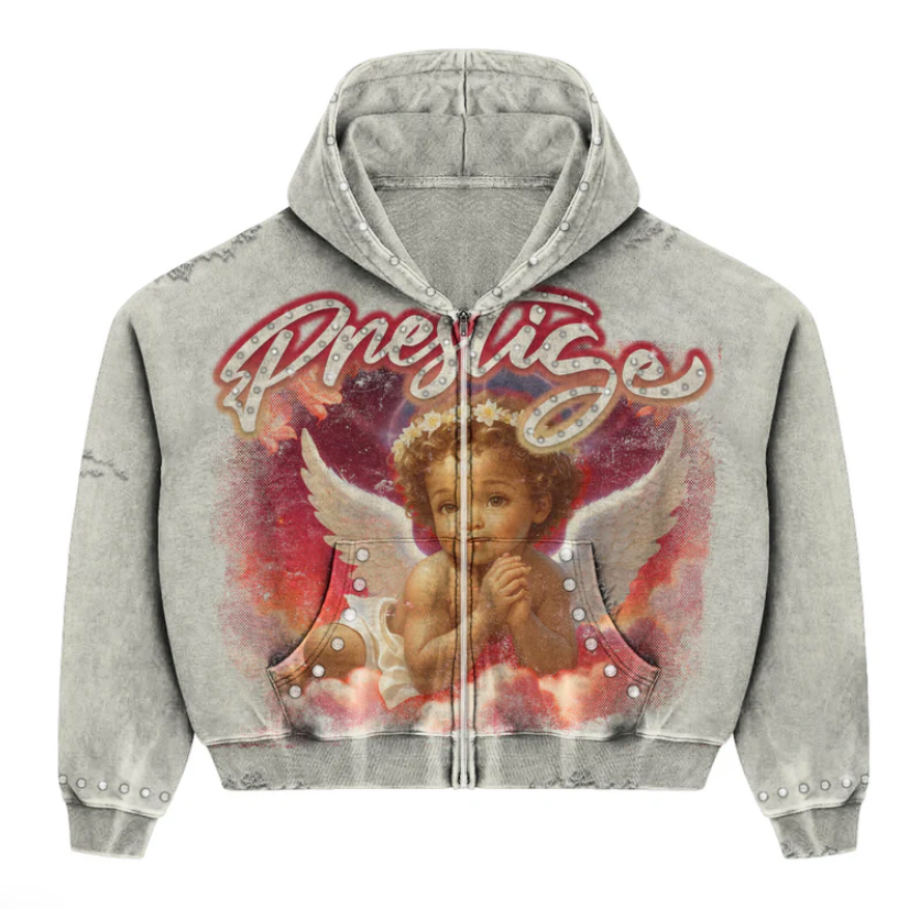 Prestige Co. Angel Zip Up Hoodie Heather Grey