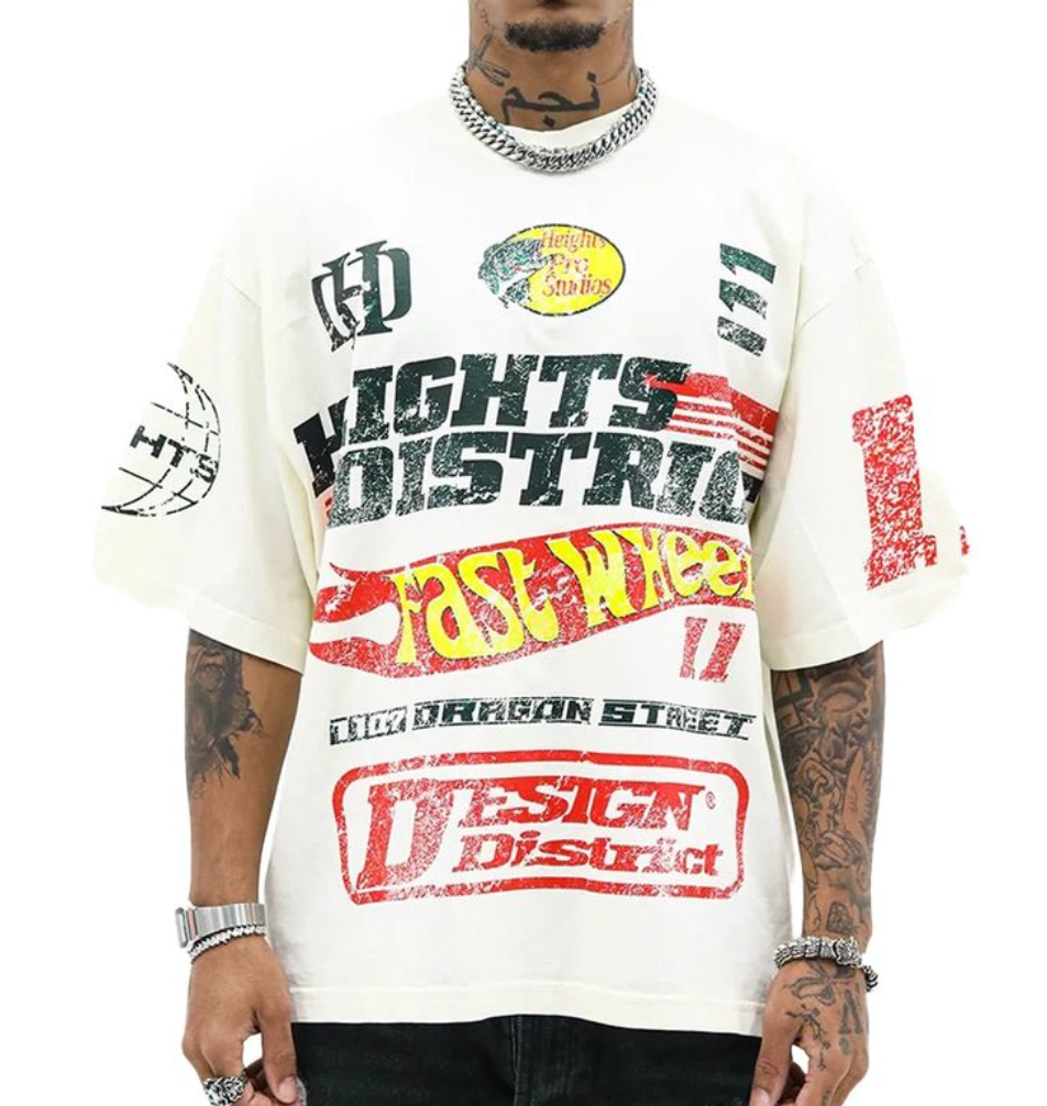 Heights District Fast Wheels Cream Tee