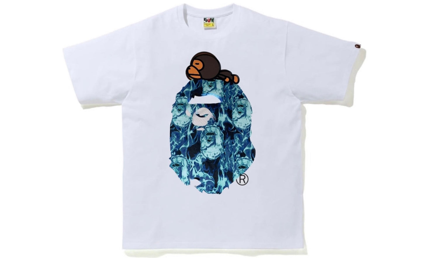 Promo BAPE Flame Milo On Big Ape Tee Blue White