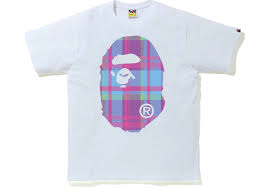 Promo BAPE Check Big Ape Head Tee Purple White